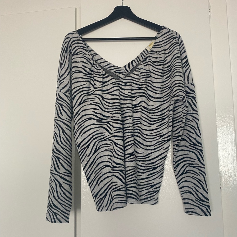 Zebra Print V-Neck Women's Top Anthropologie